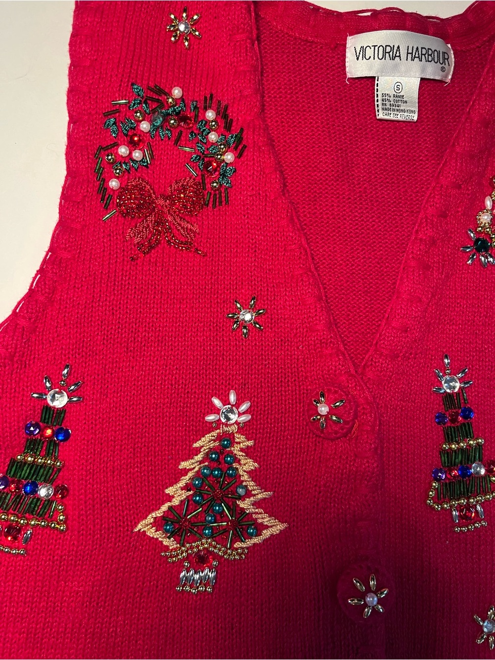Vintage Victoria Harbour Beaded Christmas Sweater Vest Red Small - Picture 2 of 10